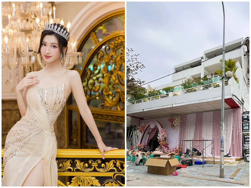 Mới đây, hình ảnh nhà của Á hậu Phương Nhi dựng rạp gây xôn xao mạng xã hội. Sau đó, rộ tin đồn người đẹp sẽ tổ chức lễ dạm ngõ với một thiếu gia. Ảnh: FB Phương Nhi, Znews.