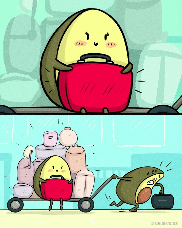 Con gái luôn muốn mang theo cả thế giới khi đi du lịch. Và tất nhiên, các chàng trai sẽ phải là người gánh vác "cả thế giới".