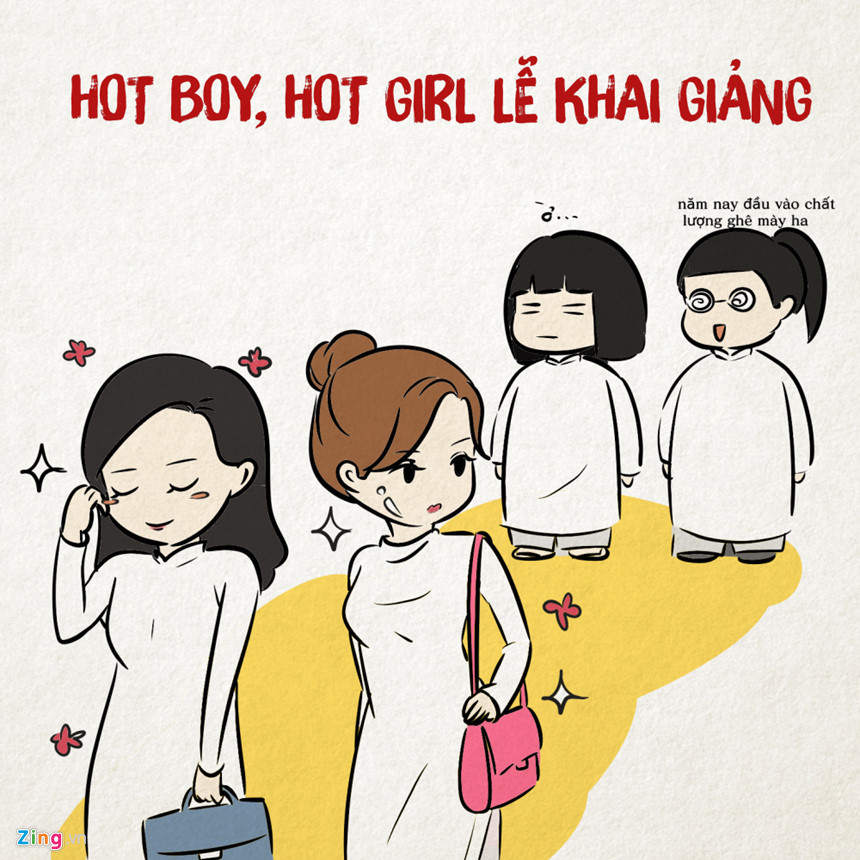 Lễ khai giảng là dịp để hot boy, hot girl trong trường xúng xính, trang điểm vui như trẩy hội. Cũng đúng thôi, mình đẹp mình có quyền mà. Phải tranh thủ thể hiện nhan sắc một tí, biết đâu mình được nổi tiếng thì sao.
