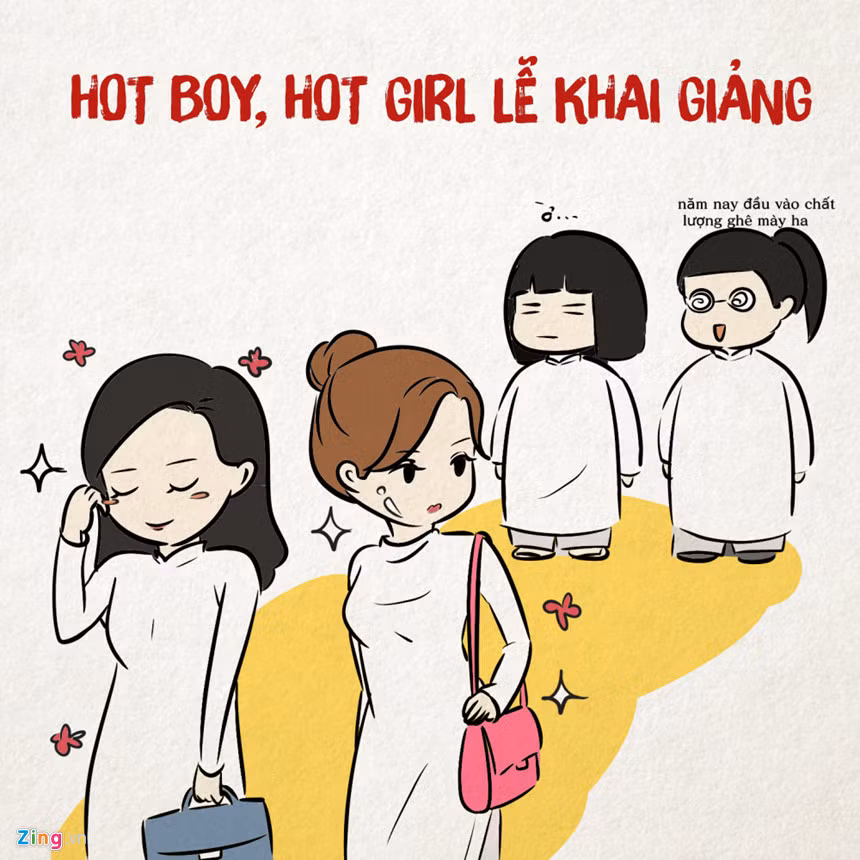 Lễ khai giảng là dịp để hot boy, hot girl trong trường xúng xính, trang điểm vui như trẩy hội. Cũng đúng thôi, mình đẹp mình có quyền mà. Phải tranh thủ thể hiện nhan sắc một tí, biết đâu mình được nổi tiếng thì sao.