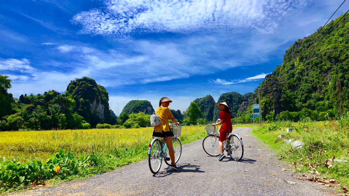 Leo lên chiếc xe đạp, thong dong ngắm những đồng lúa chín vàng bát ngát, hít hà mùi thơm của nhưng bông lúa. Bỏ lại hết những muộn phiền, tận hưởng cuộc sống bình yên đó là một cảm giác ai cũng muốn trải qua.