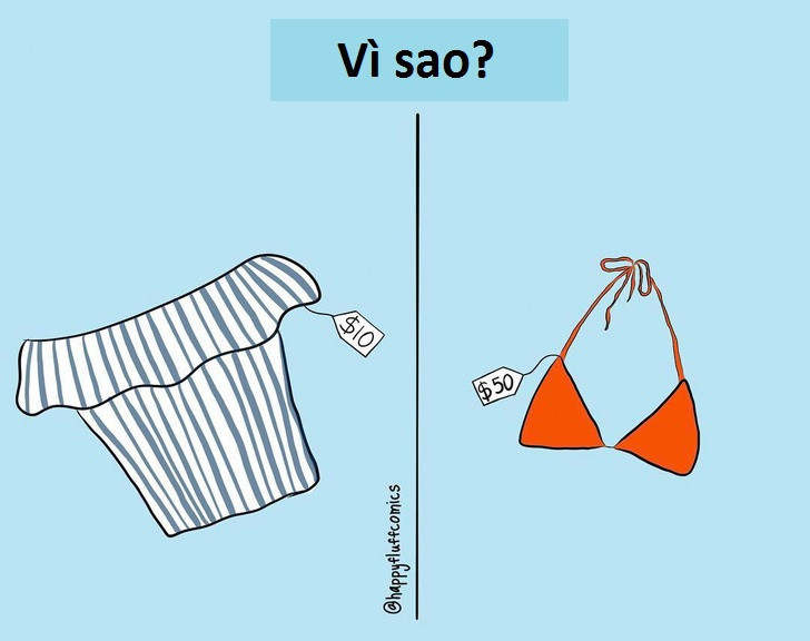 Cánh mày râu không bao giờ hiểu được tại sao một bộ bikini hai mảnh của phụ nữ có thể đắt gấp chục lần bộ áo quần mặc bên ngoài.