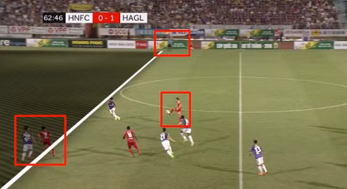 Ở tình huống quay chậm, trợ lý trọng tài đã căng cờ khi Minh Vương còn chưa nhận bóng.