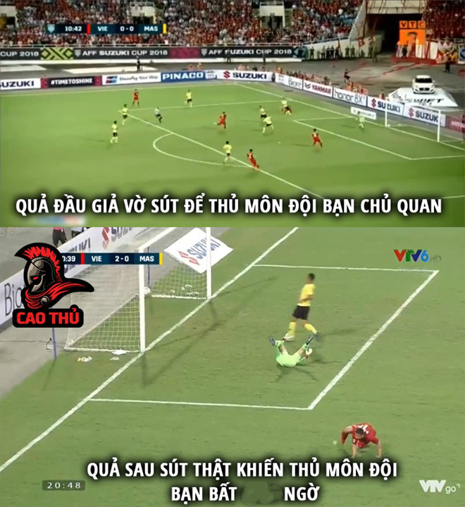 Pha sút hỏng bóng vào phút thứ 11 của Anh Đức trở thành đường kiến tạo giúp Công Phượng ghi bàn. Sang hiệp 2, chính anh là người dứt điểm, ghi bàn thứ hai cho đội nhà. Ảnh: Cao thủ.