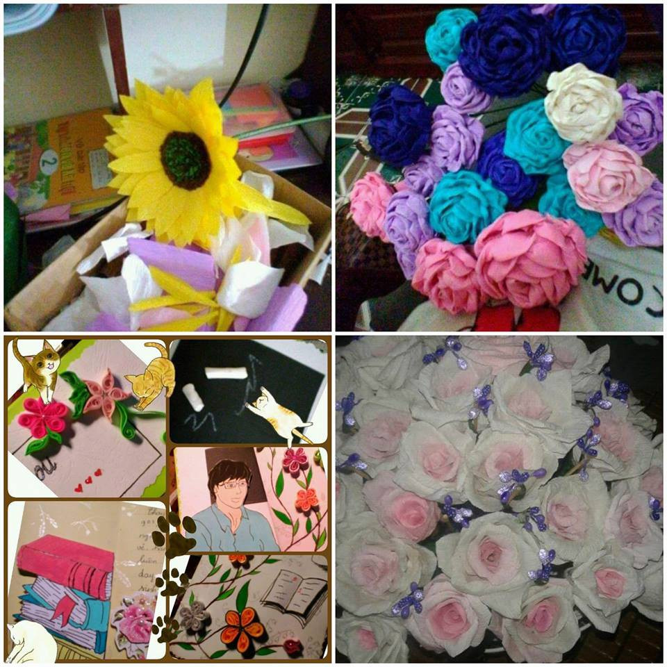 Muốn làm đồ handmade đâu cần hoa tay, bạn chỉ cần chăm chỉ và cố gắng tỉ mẩn một chút thôi thì làm thiệp, làm hoa... đều rất dễ dàng. Ảnh: Vũ Linh