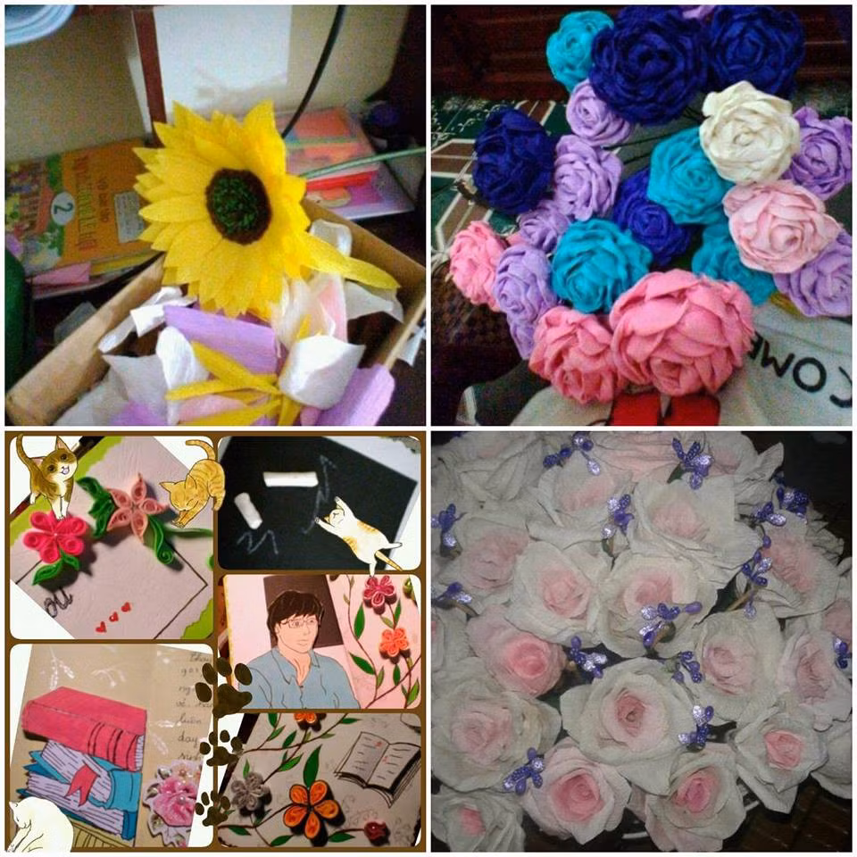 Muốn làm đồ handmade đâu cần hoa tay, bạn chỉ cần chăm chỉ và cố gắng tỉ mẩn một chút thôi thì làm thiệp, làm hoa... đều rất dễ dàng. Ảnh: Vũ Linh