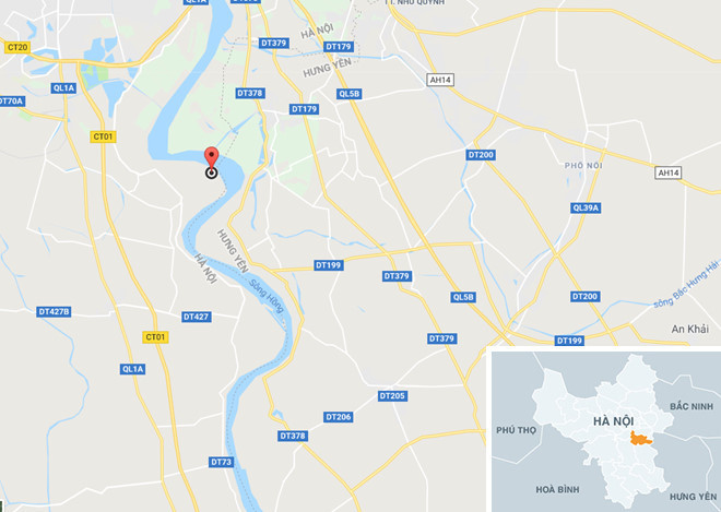 Khu vực bến đò Thôn 1, xã Vạn Phúc, huyện Thanh Trì - nơi phóng viên Đặng Tuyền mất tích. Ảnh: Google Maps.