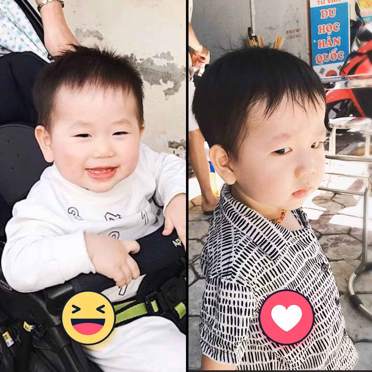 Cậu nhóc tỳ nhà Hot girl Nam Thương sở hữu gương mặt bụ bẫm, đôi mắt 1 mí và cứ cười lên là trông hệt như những nhóc tì Hàn Quốc nên cưng không chịu được. Gần đây bé Đậu nổi tiếng cộng đồng mạng về những bức ảnh "chế" cực cute.