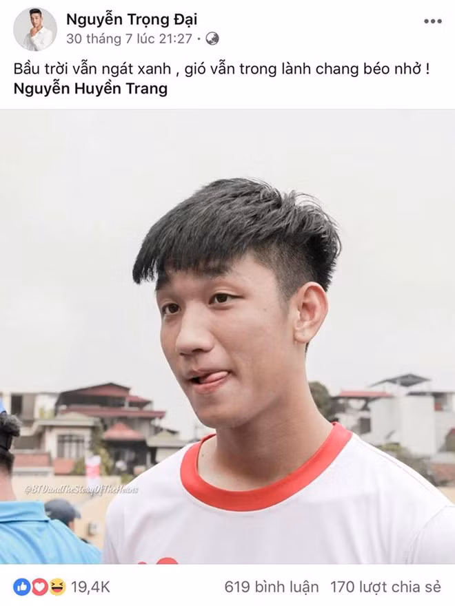 Cách đây không lâu, nhiều fan đã "bán tín bán nghi" khi Trọng Đại đăng ảnh cùng dòng trạng thái: "Bầu trời vẫn ngát xanh, gió vẫn trong lành Chang Béo nhỉ" và không quên gắn thẻ Huyền Trang.