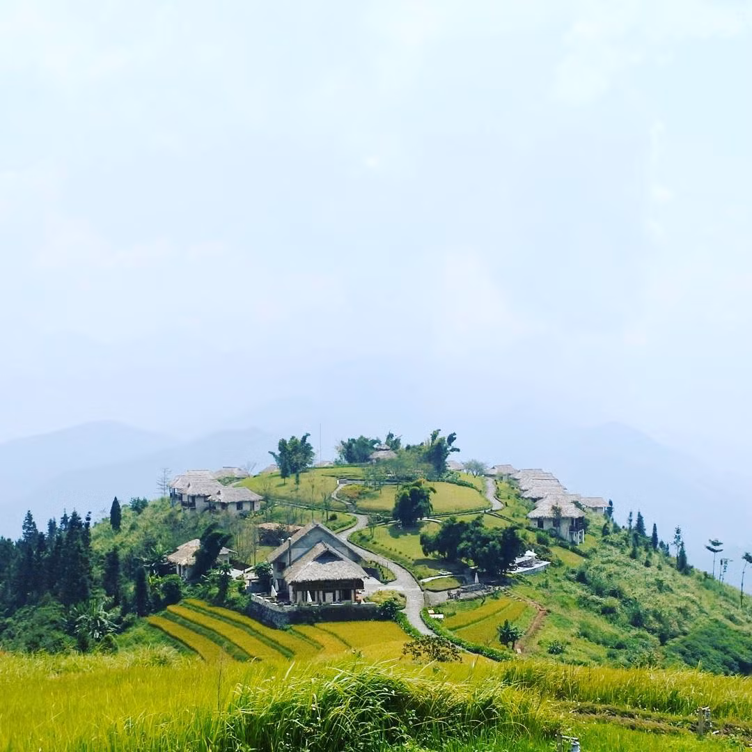  Check-in lúa chín tại resort sang chảnh: Khu resort nằm trên đỉnh ngọn đồi hình nón. Khu nhà nghỉ, hồ bơi, spa, bar của resort nằm xen lẫn nhau giữa những thửa ruộng bậc thang