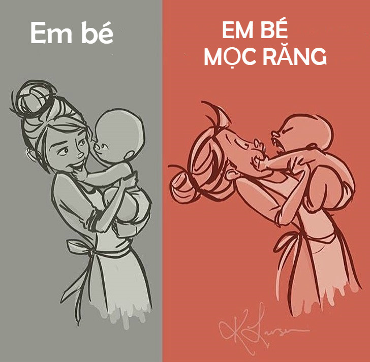 Mới bắt đầu làm mẹ là khoảng thời gian khó khăn mà mỗi người phải cố gắng thích nghi. Sinh ra những đứa trẻ và nuôi chúng trưởng thành là một hành trình dài, đầy ý nghĩa. Bộ tranh của bà mẹ 4 con Kayela Larsen giúp nhiều người hình dung cuộc sống khi phải "đương đầu" với những đứa con nghịch ngợm, hiếu động. Đó là những tình huống dở khóc dở cười mà chắc hẳn bà mẹ nào cũng từng trải qua.