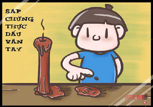 Lấy ngón tay chấm vào sáp nến đang cháy rồi ịn xuống mặt bàn.