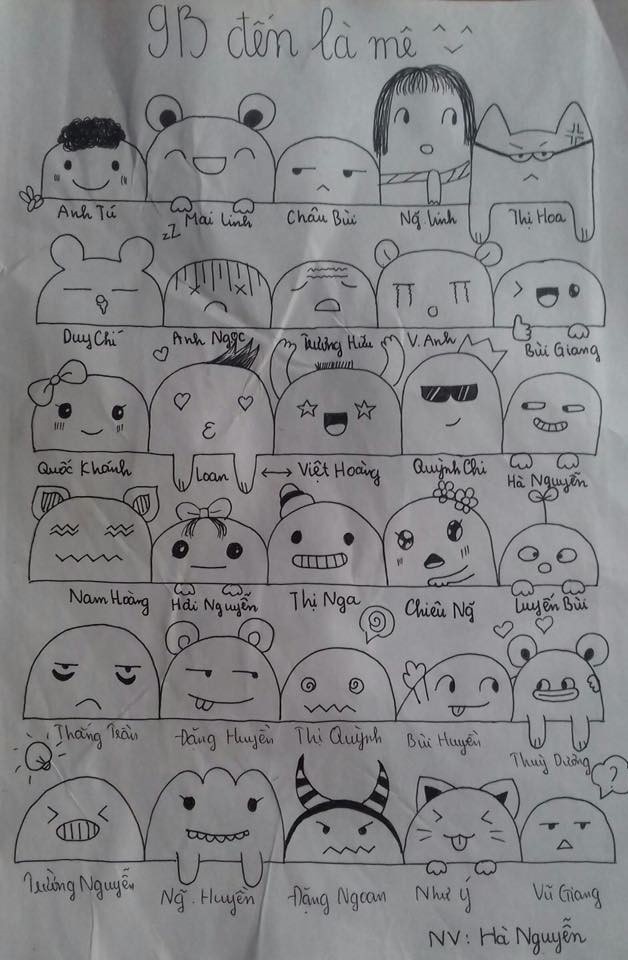 Phong cách vẽ chibi dễ thương được khá nhiều lớp lựa chọn để tạo nên tấm sơ đồ lớp. Ảnh: Khánh Nguyễn.