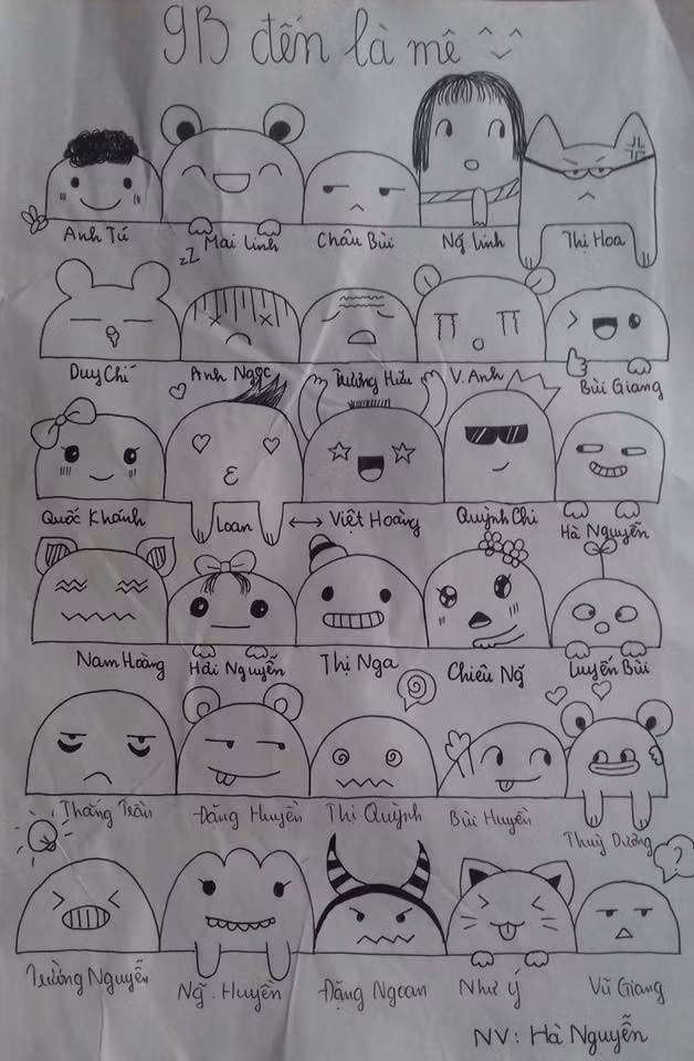 Phong cách vẽ chibi dễ thương được khá nhiều lớp lựa chọn để tạo nên tấm sơ đồ lớp. Ảnh: Khánh Nguyễn.