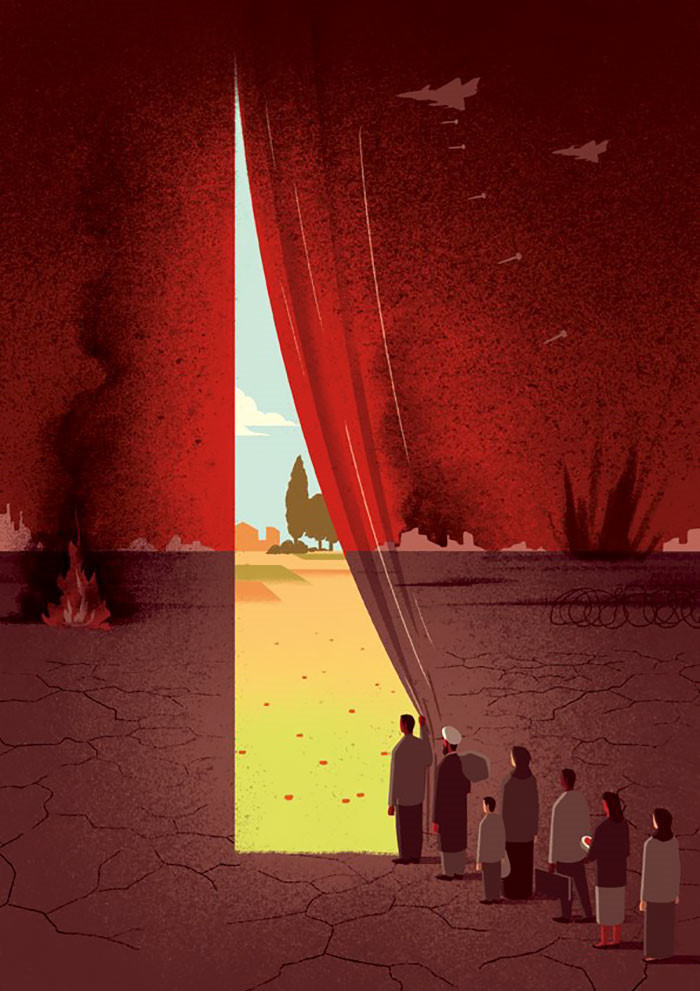 Vùng đất khô cằn, tăm tối, chỉ còn bom đạn, khói lửa mù mịt, từng một thời tràn ngập ánh sáng và màu xanh ngát của cỏ cây, hoa lá. Bức tranh thể hiện sự tiếc nuối quá khứ của những người từng được sống yên ổn ở nơi đây. Nó cũng gợi lên hy vọng về một ngày mai tươi sáng, khi chiến tranh kết thúc và những người xa xứ lại được trở về quê hương, trở về cuộc sống bình yên.