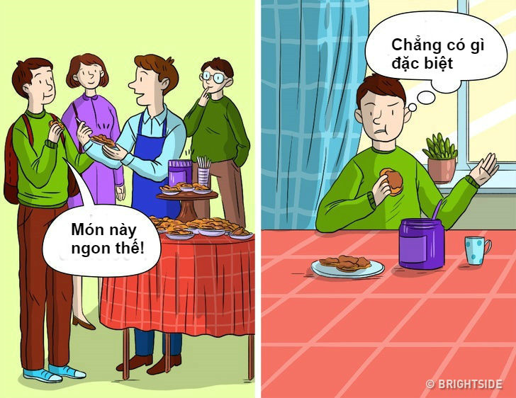 Chúng ta thường bị ảnh hưởng tâm lý từ nhận xét của người khác. Tình huống đi siêu thị, đứng trước gian hàng đông người xếp hàng mua đồ, khách dễ bỏ tiền mua sản phẩm được người xung quanh đánh giá tốt. Chỉ đến khi về nhà, bạn mới phát hiện nó không được như nhiều người nhận xét.