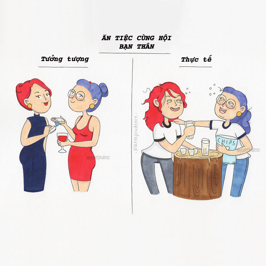 Quyến rũ, sang chảnh chắc là lúc con gái diện những chiếc đầm body, cầm trên tay ly rượu vang, nhún nhảy theo điệu nhạc. Nhưng đó là trên phim thôi, ngoài đời chị đây cũng chén chú chén anh không kém ai.