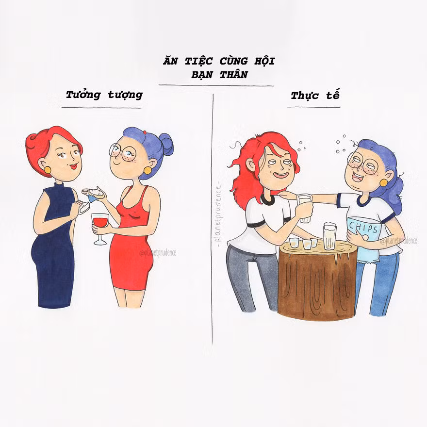 Quyến rũ, sang chảnh chắc là lúc con gái diện những chiếc đầm body, cầm trên tay ly rượu vang, nhún nhảy theo điệu nhạc. Nhưng đó là trên phim thôi, ngoài đời chị đây cũng chén chú chén anh không kém ai.