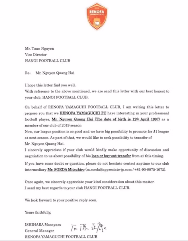 CLB Nhat Ban muon chieu mo Quang Hai