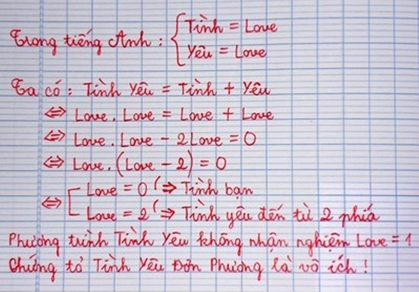 Bài toán chứng minh rằng không tồn tại một tình yêu đơn phương cũng giống như một đề phải luôn có hai nghiệm.