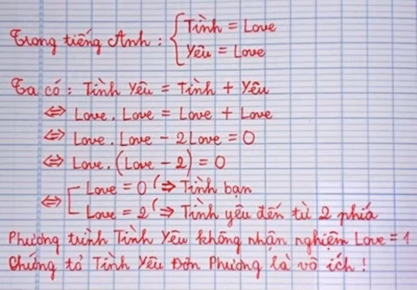 Bài toán chứng minh rằng không tồn tại một tình yêu đơn phương cũng giống như một đề phải luôn có hai nghiệm.