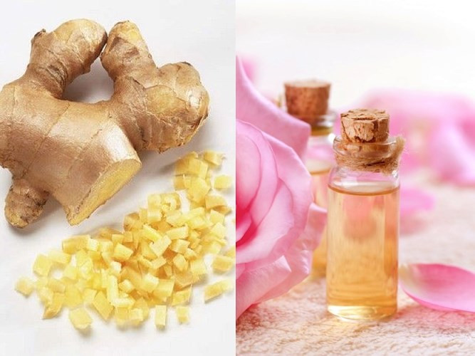 Gừng và nước hoa hồng: Trộn các phần bằng nhau của nước gừng và nước hoa hồng tùy theo độ dài của tóc. Thêm nước sạch vào. Sử dụng nước này để xả tóc. Bạn có thể sử dụng biện pháp này 2-3 lần trong một tuần.