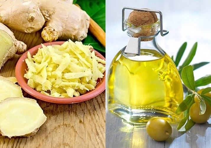 Gừng và dầu ô liu: Chuẩn bị 1 muỗng canh gừng, 1 muỗng canh dầu ô liu. Trộn gừng và dầu ô liu rồi bôi lên da đầu và nhẹ nhàng massage trong khoảng 5 phút. Để yên trong 30 phút và sau đó rửa sạch bằng nước bình thường. Sử dụng dầu gội nhẹ để gội và thực hiện cách này ít nhất ba lần một tuần.