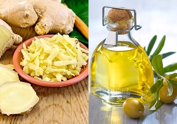 Gừng và dầu ô liu: Chuẩn bị 1 muỗng canh gừng, 1 muỗng canh dầu ô liu. Trộn gừng và dầu ô liu rồi bôi lên da đầu và nhẹ nhàng massage trong khoảng 5 phút. Để yên trong 30 phút và sau đó rửa sạch bằng nước bình thường. Sử dụng dầu gội nhẹ để gội và thực hiện cách này ít nhất ba lần một tuần.