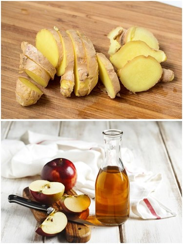 Gừng và giấm táo: Tất cả những gì bạn cần làm là trộn một phần bột gừng vào 3 phần giấm táo. Sau khi trộn kỹ, hãy thoa lên da đầu và để yên trong 10 phút. Sau đó rửa sạch bằng dầu gội nhẹ. Nếu bạn làm điều này một lần một tuần, nó sẽ giúp loại bỏ gàu hiệu quả.