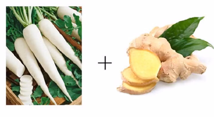 Gừng và củ cải đường: Thành phần bao gồm 1 muỗng canh nước ép gừng 1 muỗng canh nước ép củ cải đường, một vài giọt nước cốt chanh. Đầu tiên trộn nước ép củ cải đường, nước ép gừng và vài giọt nước cốt chanh. Sau đó dùng lên da đầu và tóc, để nó trong 40 phút rồi rửa sạch nó với nước bình thường. Lặp lại điều này 2 lần một tuần để có kết quả tốt hơn.