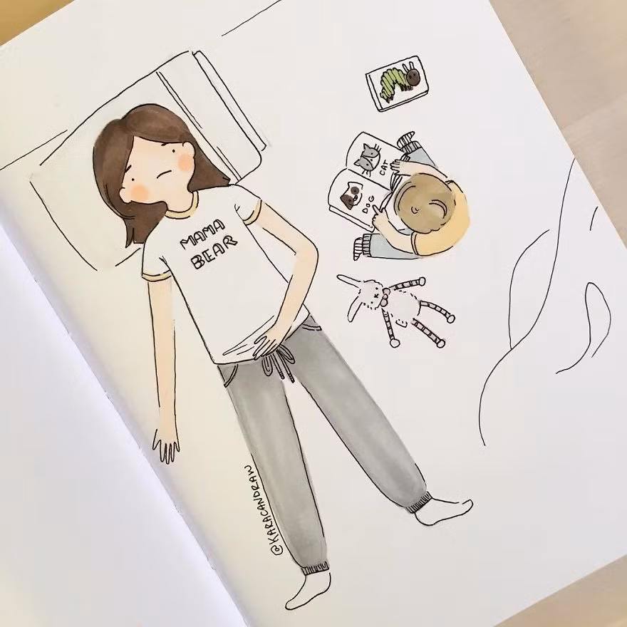 Nhưng cũng có những ngày, bạn bị trách nhiệm làm mẹ làm cho mệt mỏi, rã rời… Bạn chỉ muốn nằm đó, để mặc con chơi gì thì chơi.