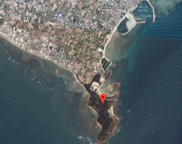 Hòn Đỏ nằm ở huyện Ninh Hải, tỉnh Ninh Thuận, cách thành phố Phan Rang khoảng 20km - Ảnh chụp vệ tinh. Ảnh: HỒ HOÀNG HUY