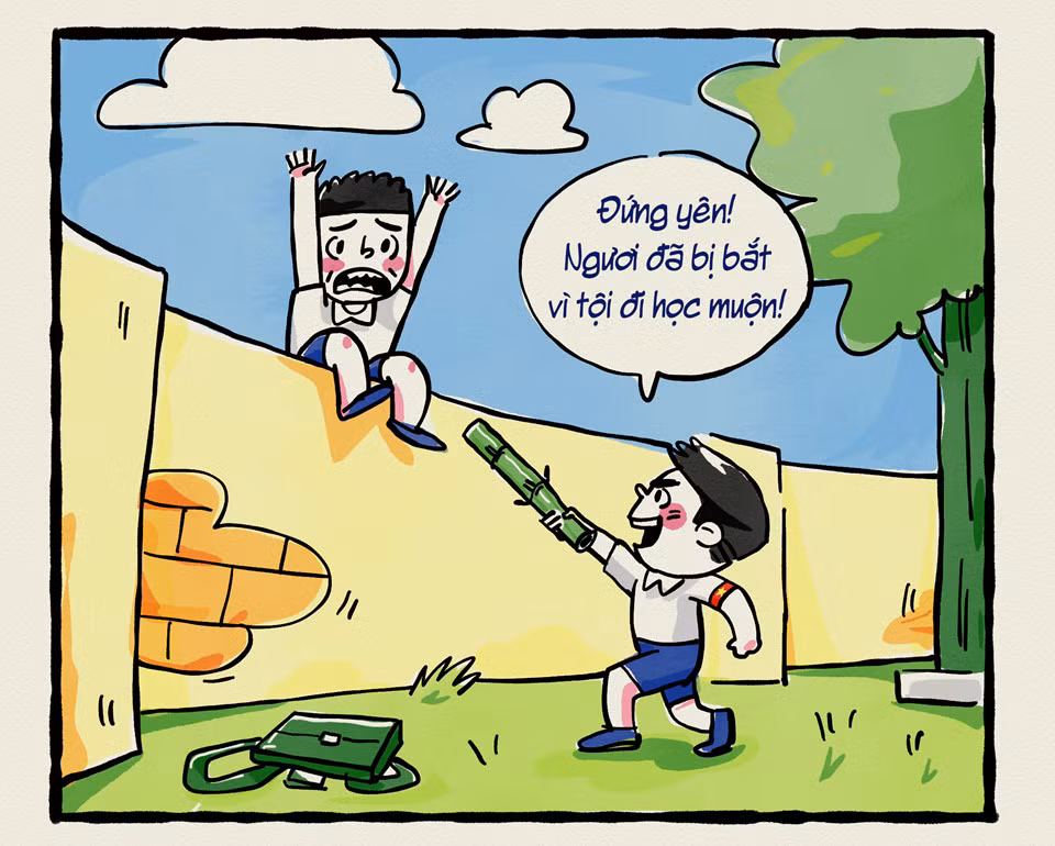 Ống thụt tre bắn đạn giấy: Đơn giản là đoạn ống tre nhỏ bằng ngón chân cái, dài cỡ một gang tay, với một cây que nhỏ vừa đúng bằng đoạn rỗng ở giữa, cùng tí giấy vụn nhai nát vo tròn, thế mà là “nỗi ám ảnh” của bao nhiêu đứa học sinh thời ấy. Với lũ con trai, ống này là “vũ khí” lợi hại lúc nào cũng thủ sẵn trong cặp, sẵn sàng cho những lần đánh trận giả khắp sân trường. Khi chưa có nhiều đồ chơi như bây giờ, chiếc “súng” tự chế này đã đi theo cả một tuổi thơ nghịch ngợm.