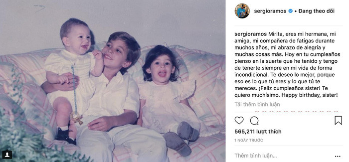 Còn "người anh nhân dân" Sergio Ramos trưng hình ngày còn nhỏ để chúc mừng sinh nhật em gái