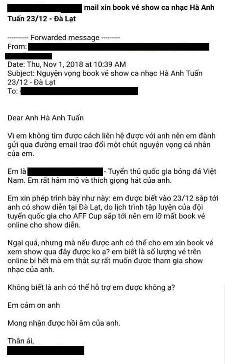 Dan mang tim kiem cau thu gui 'tam thu' xin mua ve cho Ha Anh Tuan