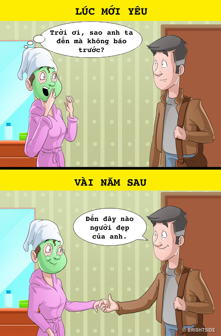 Nhiều lúc đang đắp mặt nạ, người yêu đến bất chợt khiến các cô gái xấu hổ muốn bỏ chạy luôn. Nhưng mà yêu lâu đi rồi biết, không chỉ mặt nạ đâu, họ còn dám bày cả mặt mộc cho người yêu xem cơ mà.