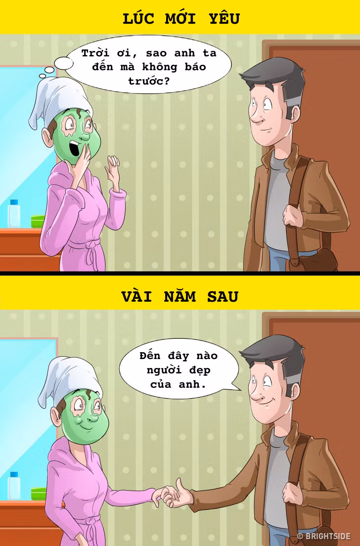 Nhiều lúc đang đắp mặt nạ, người yêu đến bất chợt khiến các cô gái xấu hổ muốn bỏ chạy luôn. Nhưng mà yêu lâu đi rồi biết, không chỉ mặt nạ đâu, họ còn dám bày cả mặt mộc cho người yêu xem cơ mà.