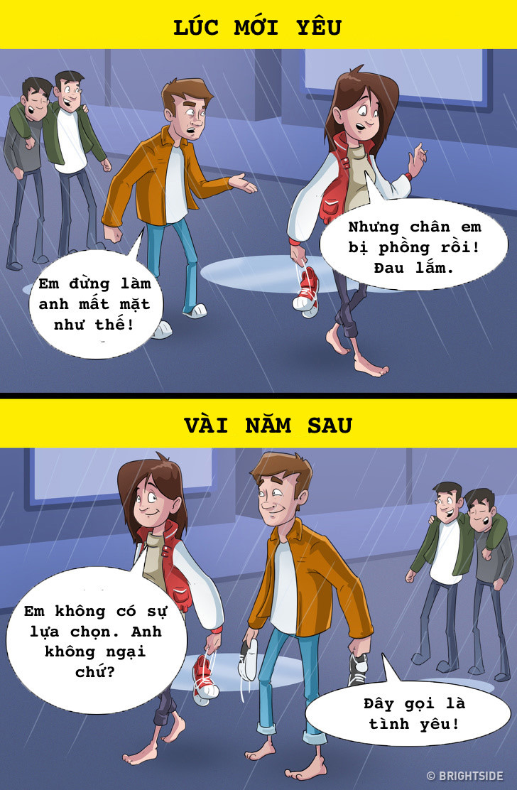 Người ta thường cảm thấy xấu hổ khi đi chung với ai đó có hành động khác người, đặc biệt là khi chưa có tình cảm đậm sâu. Đến khi yêu lâu rồi, cùng nhau làm trò mèo giữa đường cũng là trải nghiệm thú vị.