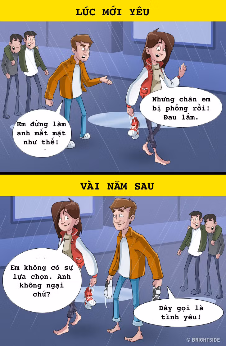 Người ta thường cảm thấy xấu hổ khi đi chung với ai đó có hành động khác người, đặc biệt là khi chưa có tình cảm đậm sâu. Đến khi yêu lâu rồi, cùng nhau làm trò mèo giữa đường cũng là trải nghiệm thú vị.