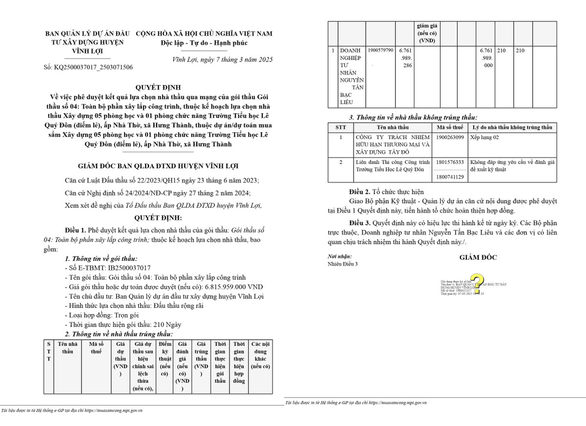 Bac Lieu: Goi thau xay lap hon 4 ty tai Truong TH Hoa Lu ve tay ai?-Hinh-2