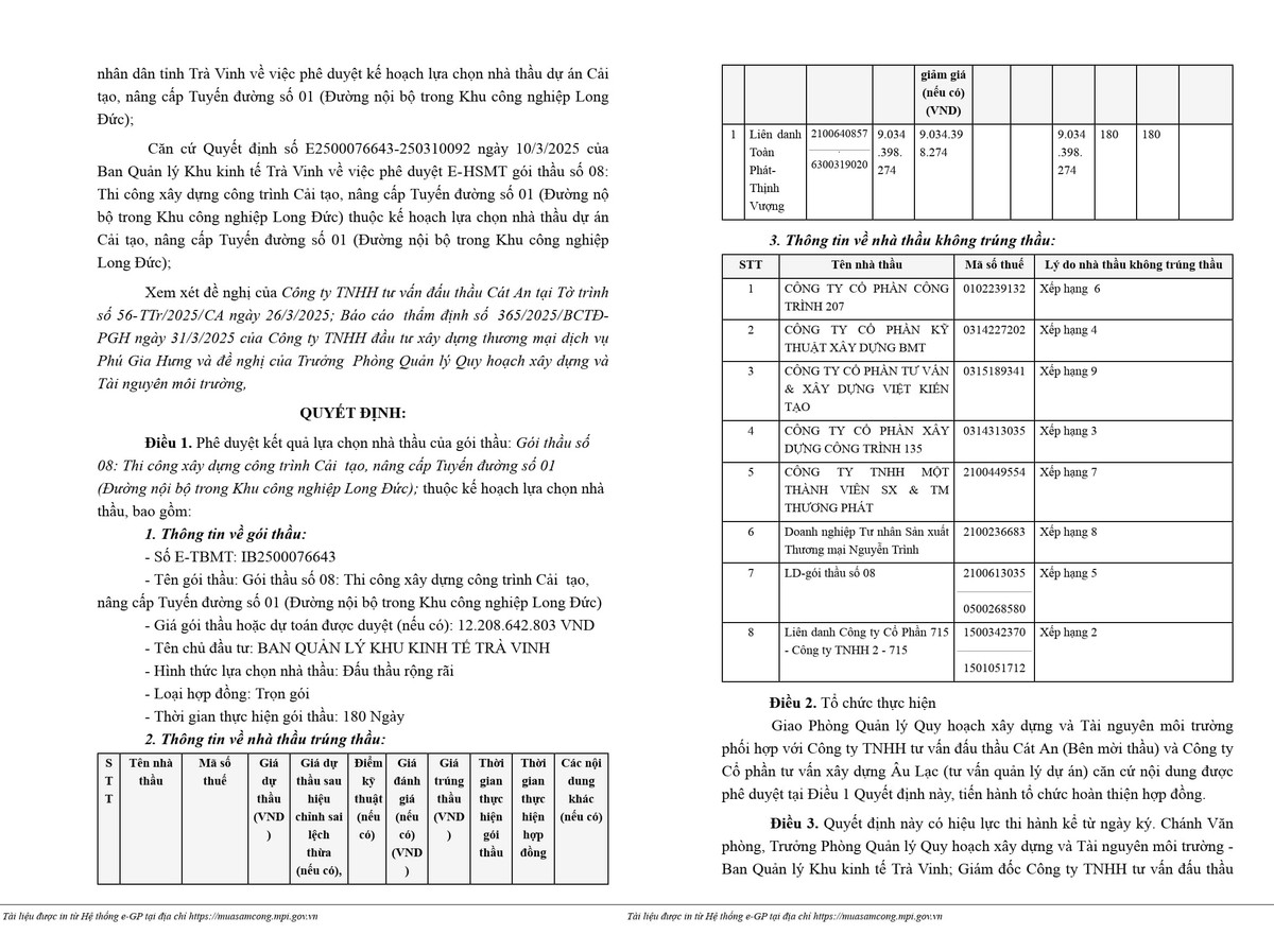 Trà Vinh: Ai trúng gói thầu nâng cấp đường số 01 KCN Long Đức - Hình 2 Tra Vinh: Ai trung goi thau nang cap duong so 01 KCN Long Duc-Hinh-2