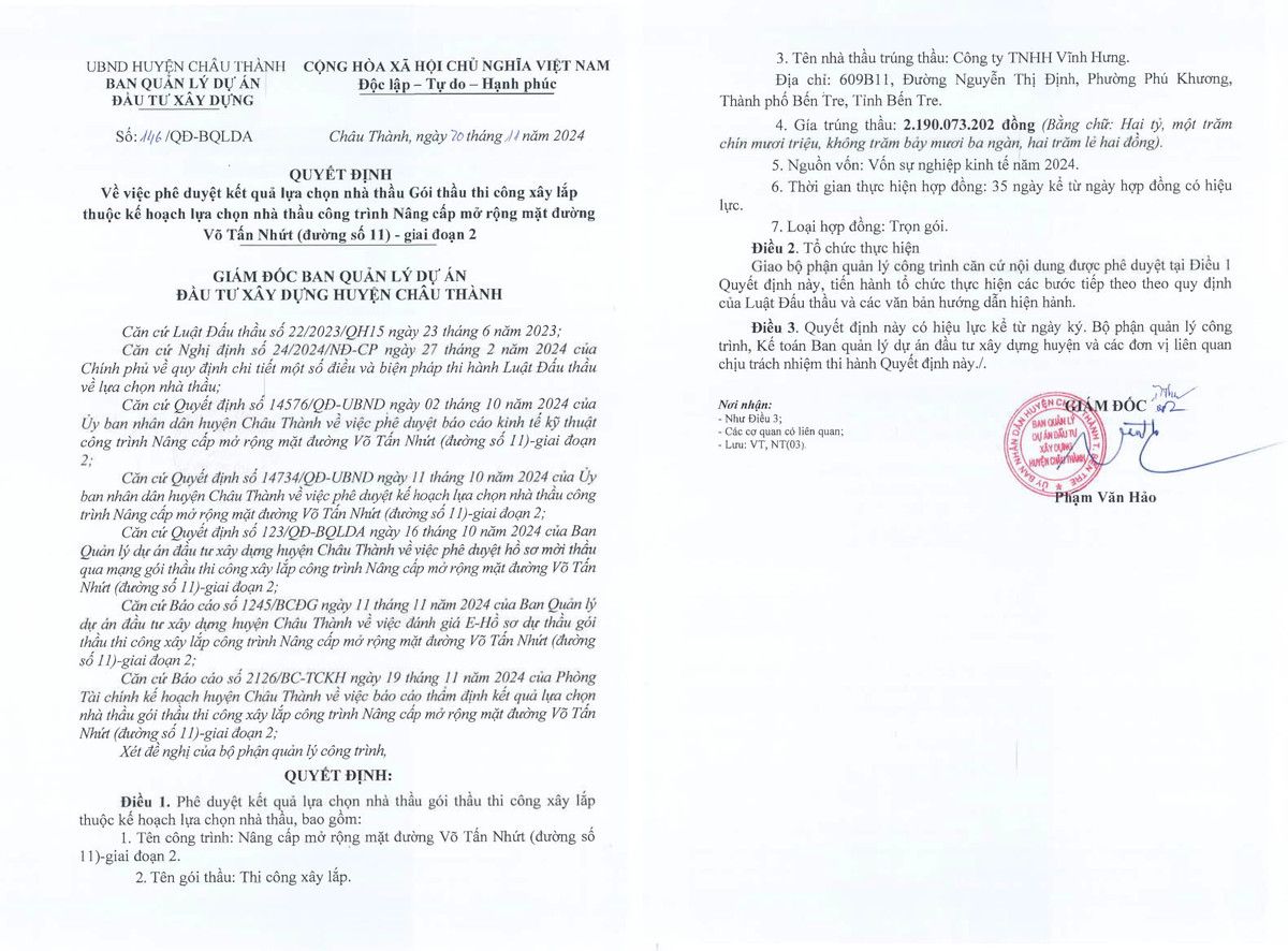 Ben Tre: Cty Vinh Hung trung lien tiep 2 goi thau thi cong hon 5 ty-Hinh-3