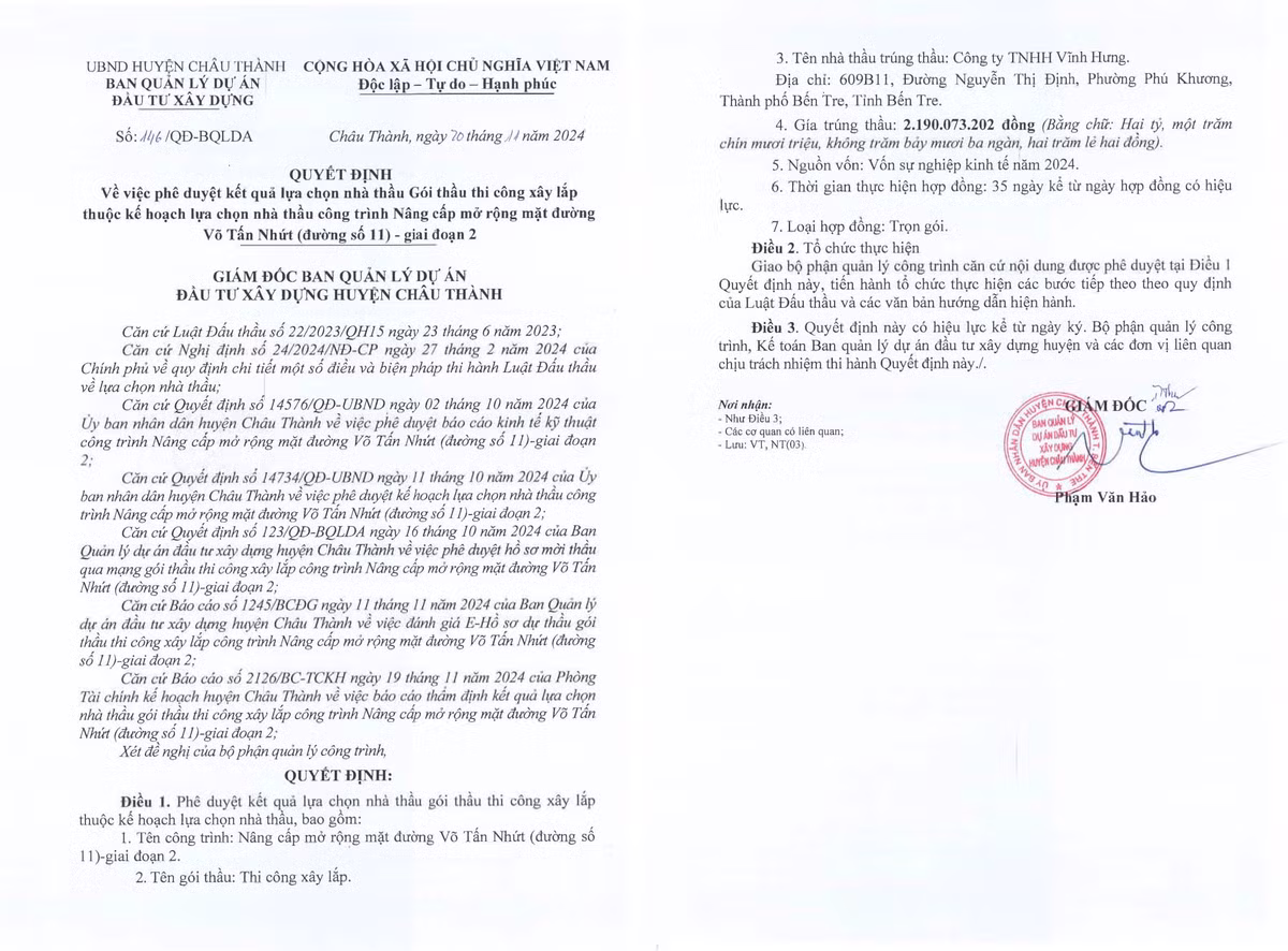 Ben Tre: Cty Vinh Hung trung lien tiep 2 goi thau thi cong hon 5 ty-Hinh-3