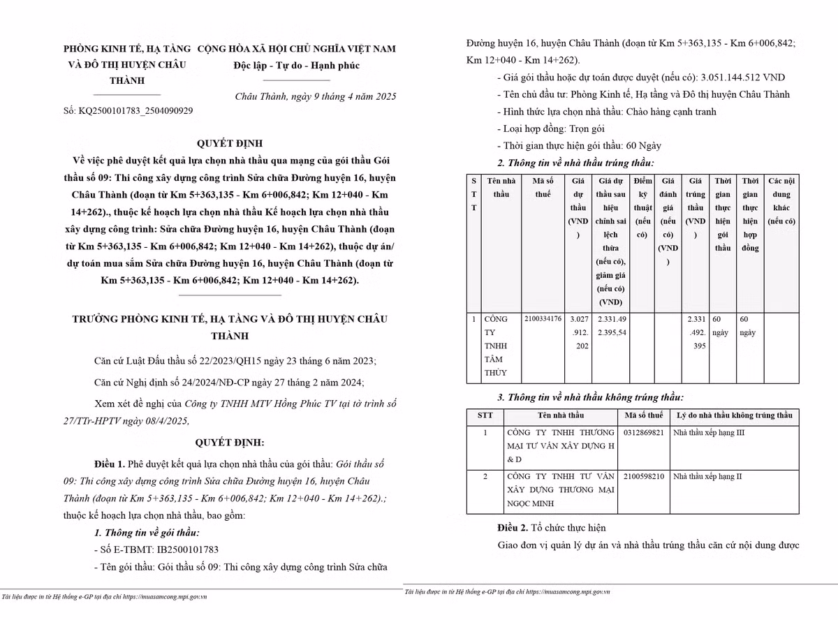 Tra Vinh: Nha thau Tam Thuy vuot doi thu gianh quyen thi cong sua chua Duong huyen 16
