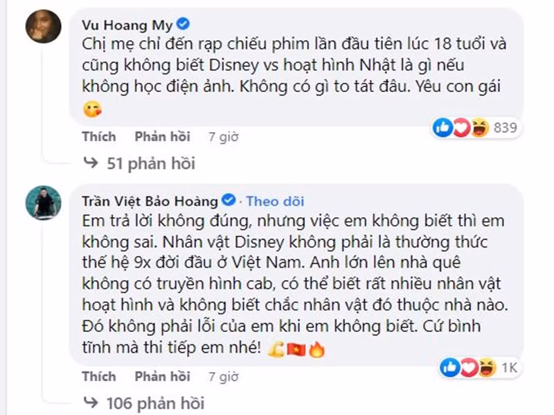 Trước chia sẻ của Kim Duyên, Á hậu Hoàng My, CEO Trần Việt Bảo Hoàng để lại bình luận động viên nàng á hậu. Ảnh chụp màn hình