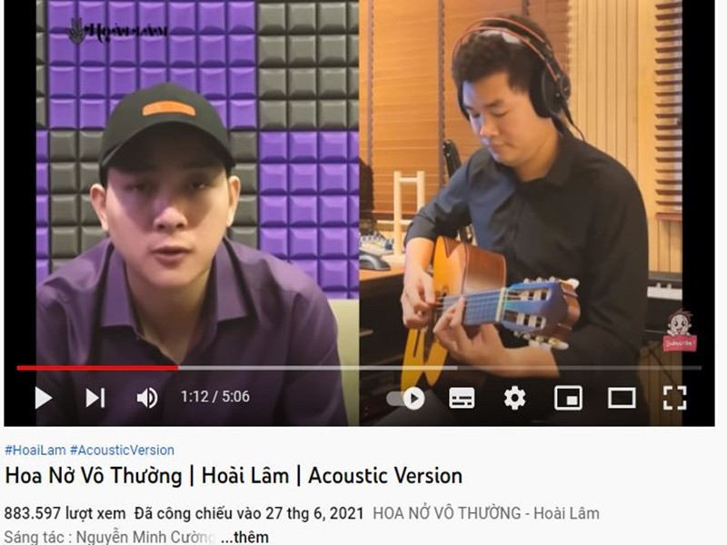 Đến nay, MV “Hoa nở vô thường” bản acoustic đạt hơn 883 nghìn lượt xem trên Youtube. Ảnh chụp màn hình