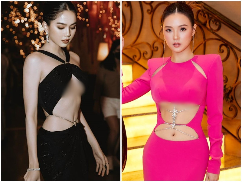 Rất hiếm lần Midu diện trang phục cắt xẻ khoe chân ngực giống Ngọc Trinh.