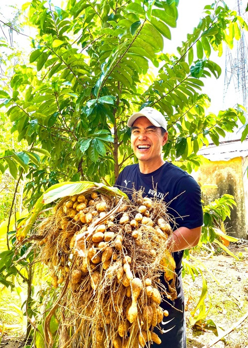 Nam diễn viên chia sẻ hình ảnh thu hoạch ở khu vườn nhà.