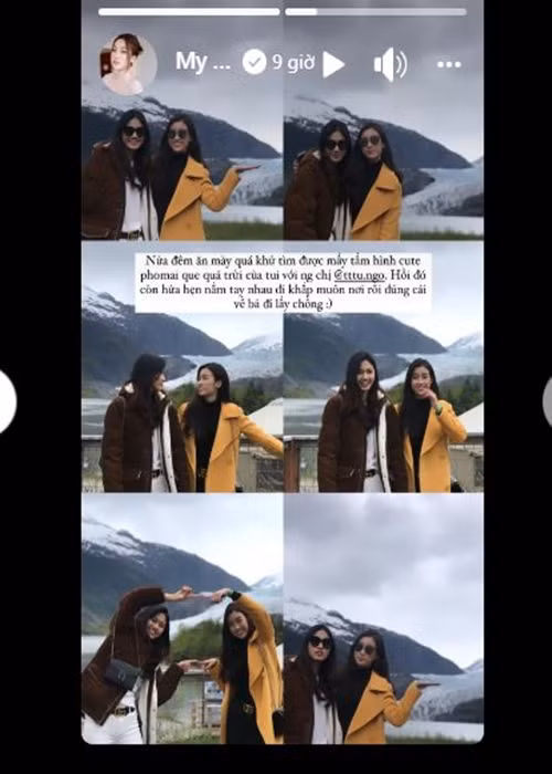 Ngoài ra, trên trang cá nhân, Đỗ Mỹ Linh gây chú ý khi có động thái chia sẻ lại bức ảnh cũ bên Á hậu Thanh Tú. Nàng hoa hậu còn viết: "Nửa đêm ăn mày quá khứ, tìm được mấy tấm hình cute quá trời của tui với người chị. Hồi đó còn hứa hẹn nắm tay nhau đi khắp muôn nơi rồi đùng cái về bả đi lấy chồng". Ảnh: FBNV