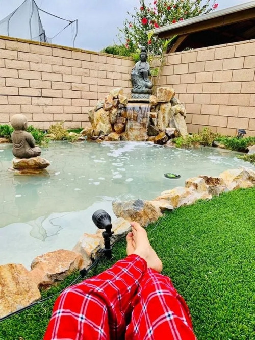 Nữ ca sĩ còn dành một góc vườn để thiết kế hòn non bộ.